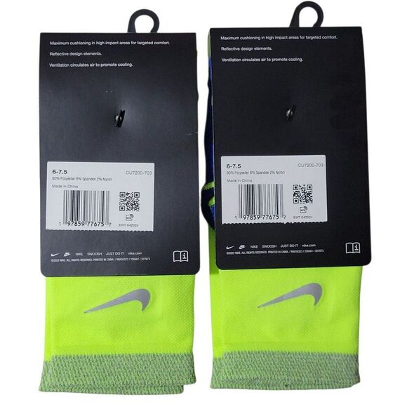 Nike Spark Cushioned Running Crew Socks Women 7.5-9 Men 6-7.5 Reflective 2 Pair - Picture 9 of 9